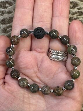 Mushroom Rhyolite Jasper Aromatherapy Lava Rock Crystal Stretch Bracelet Energy
